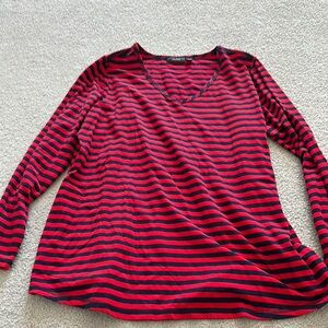 Women's Red and Black Striped Top